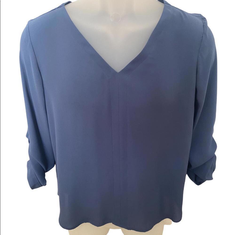 LOFT Purple V-Neck Blouse w/ Rolled Sleeves Women SP Small Petite